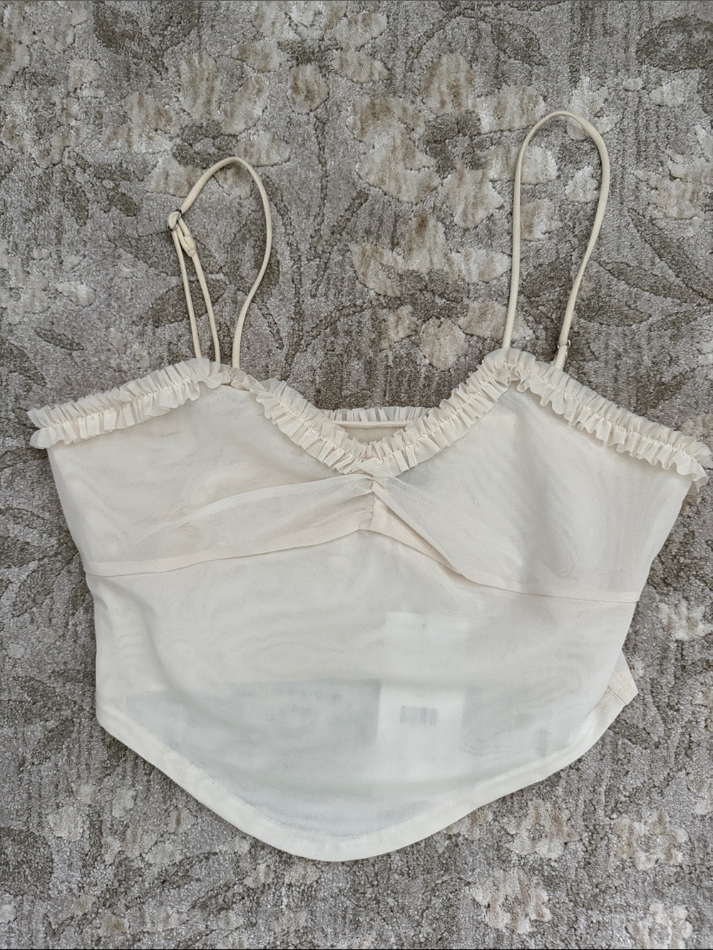 AKIRA Cream Ruffle Trim Spaghetti Strap Crop Top